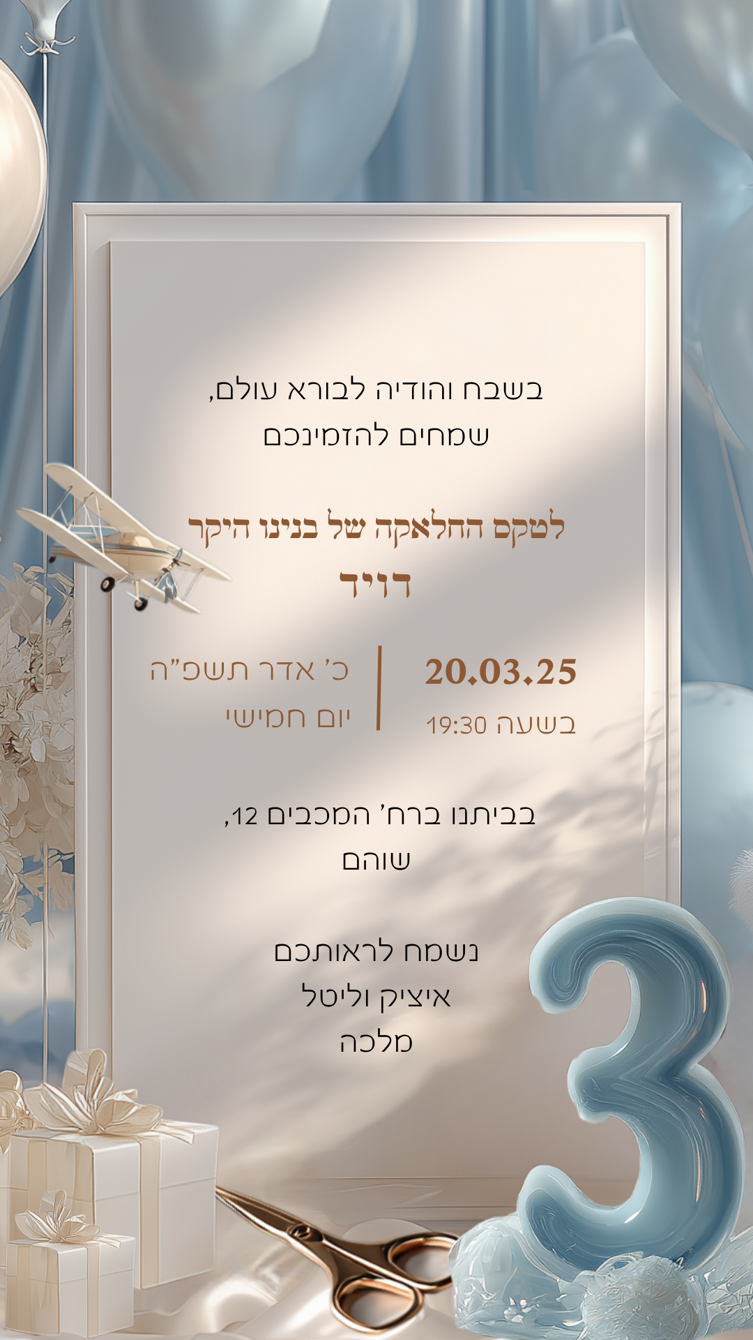 הזמנה דיגיטלית לחלאקה - דגם מטוס