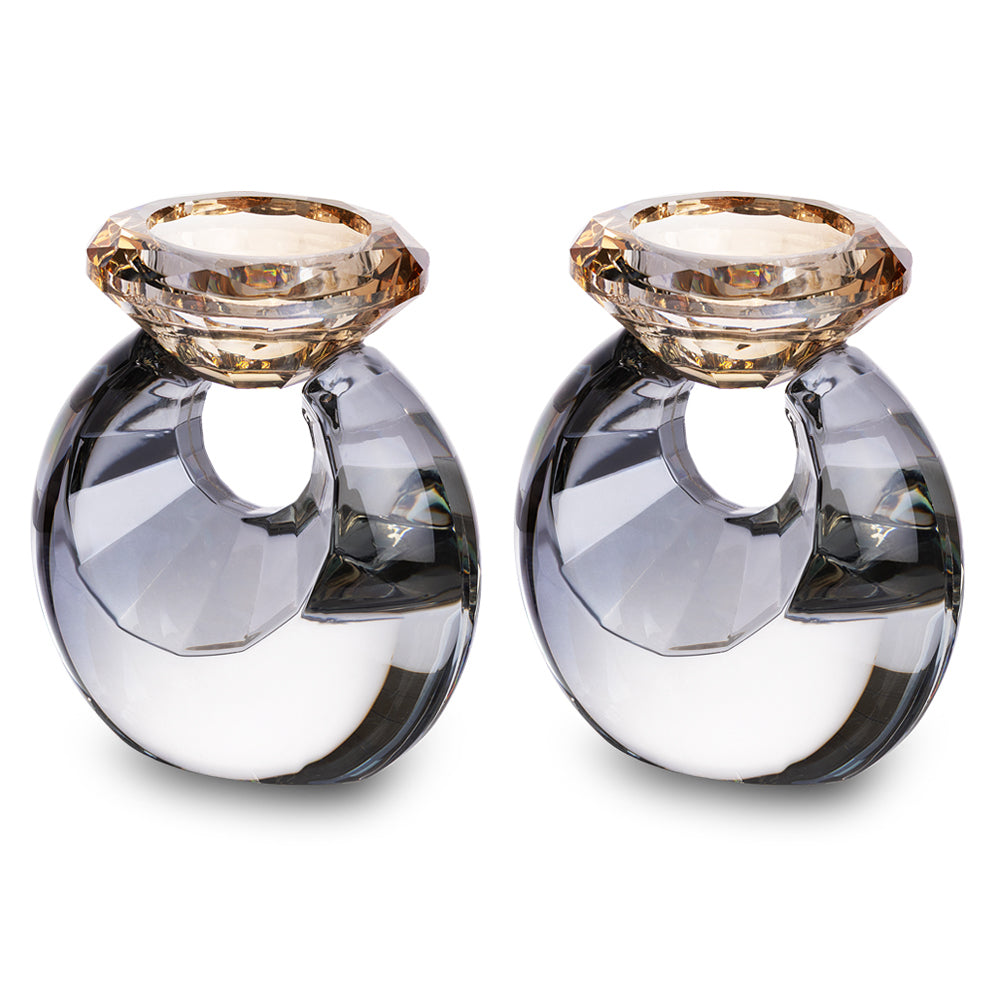 פמוטי קריסטל - דגם טבעת - שחור וזהב