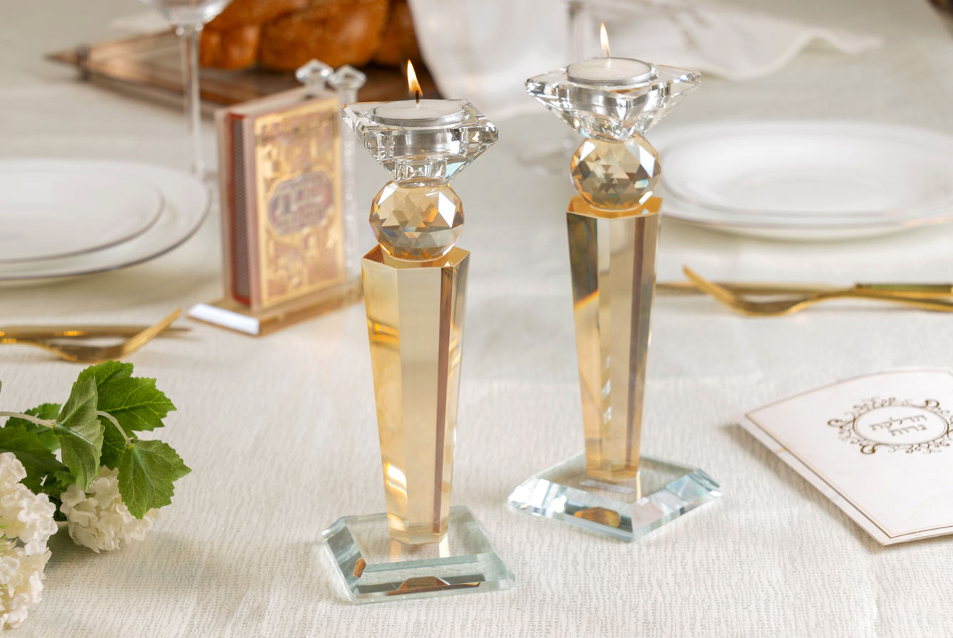 פמוטי קריסטל - דגם שקד