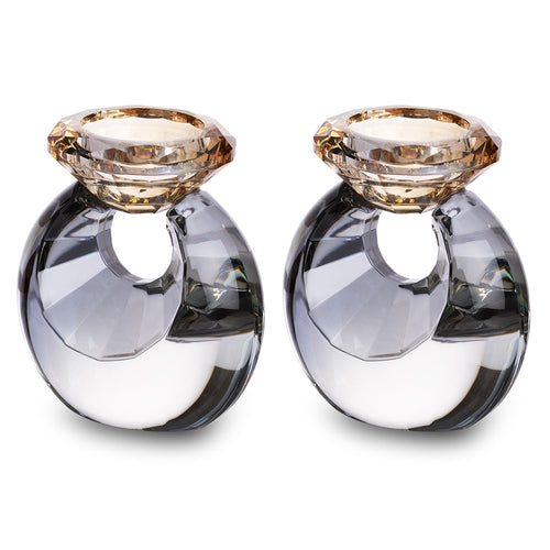 פמוטי קריסטל - דגם טבעת - שחור וזהב