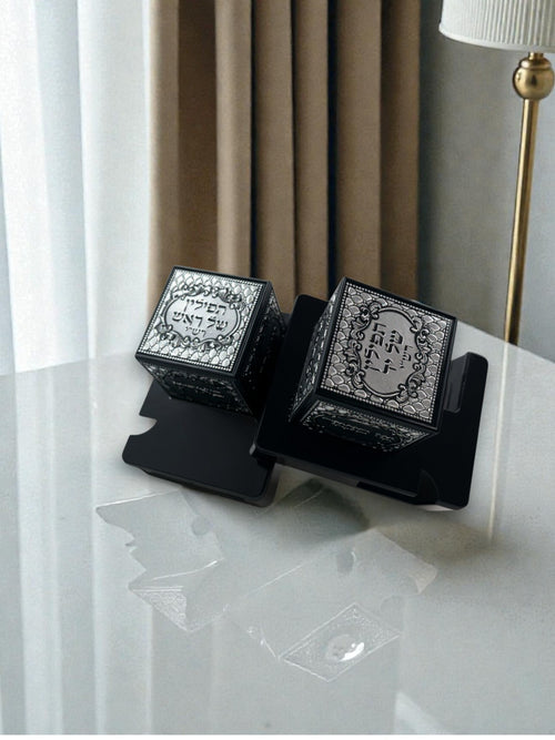 בתי תפילין - דגם שחור פלקטה כסף