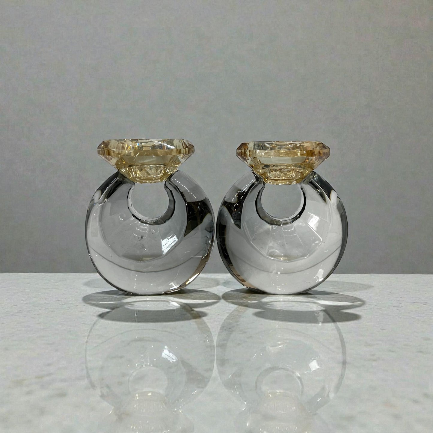 פמוטי קריסטל - דגם טבעת - שחור וזהב