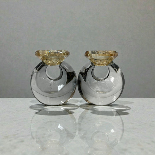 פמוטי קריסטל - דגם טבעת - שחור וזהב