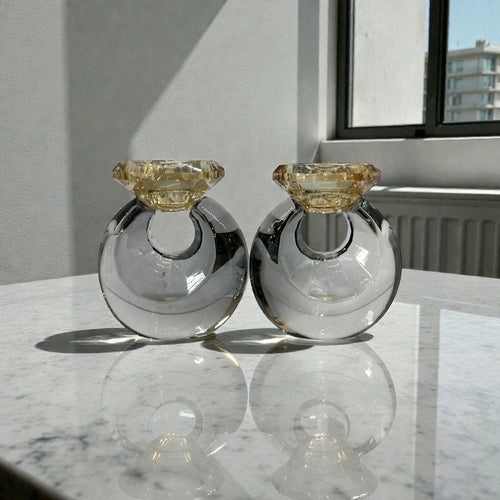 פמוטי קריסטל - דגם טבעת - שחור וזהב